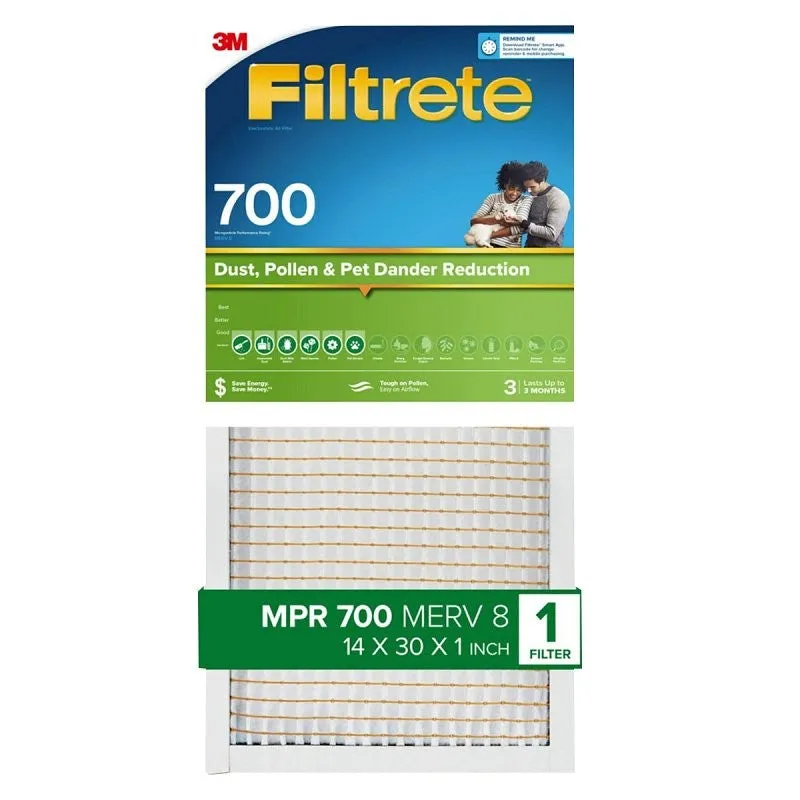 Filtrete 724-4 Pleated Air Filter, 30 in L, 14 in W, 8 MERV, 700 MPR, Fiberglass Frame (Pack of 4)