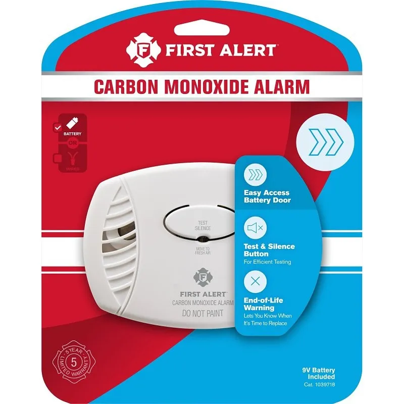 First Alert 1039718 Carbon Monoxide Alarm, 85 dB, Alarm: Audio, Electrochemical Sensor, White (POS)