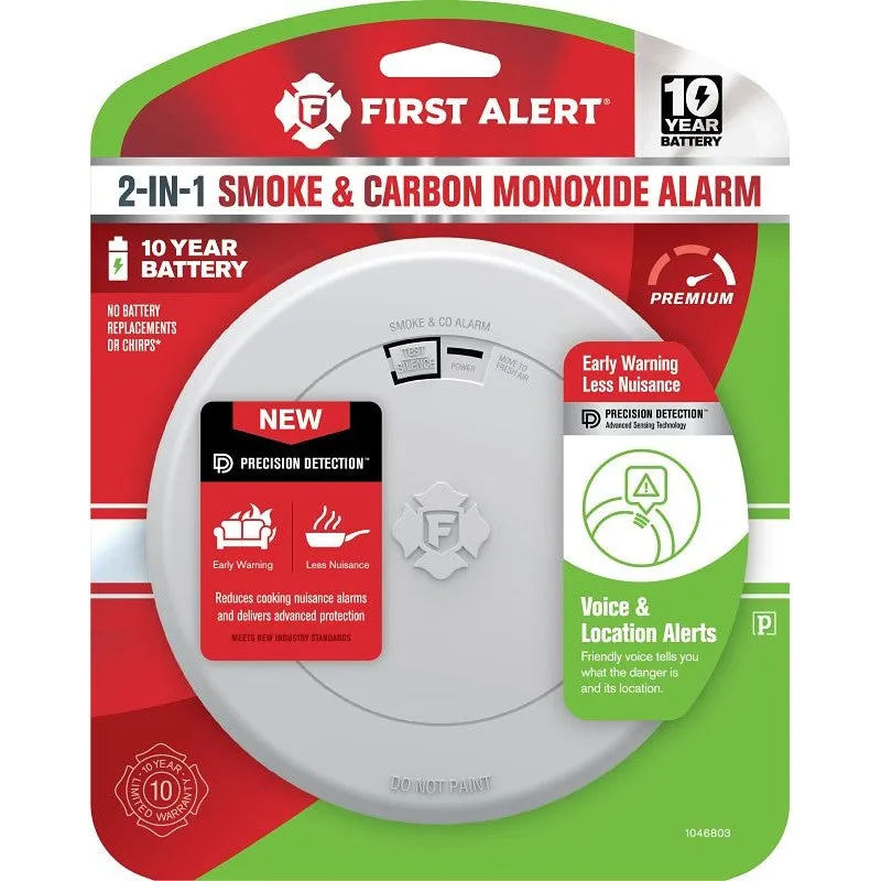 First Alert 1046803 Smoke and Carbon Monoxide Alarm with Slim Profile Design, Alarm: Voice, White (POS)
