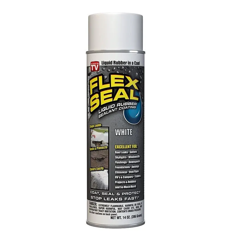 Flex Seal FSWHTR20 Rubberized Spray Coating, 2 to 12 sq-ft Coverage Area, White, 14 oz Can (POS)