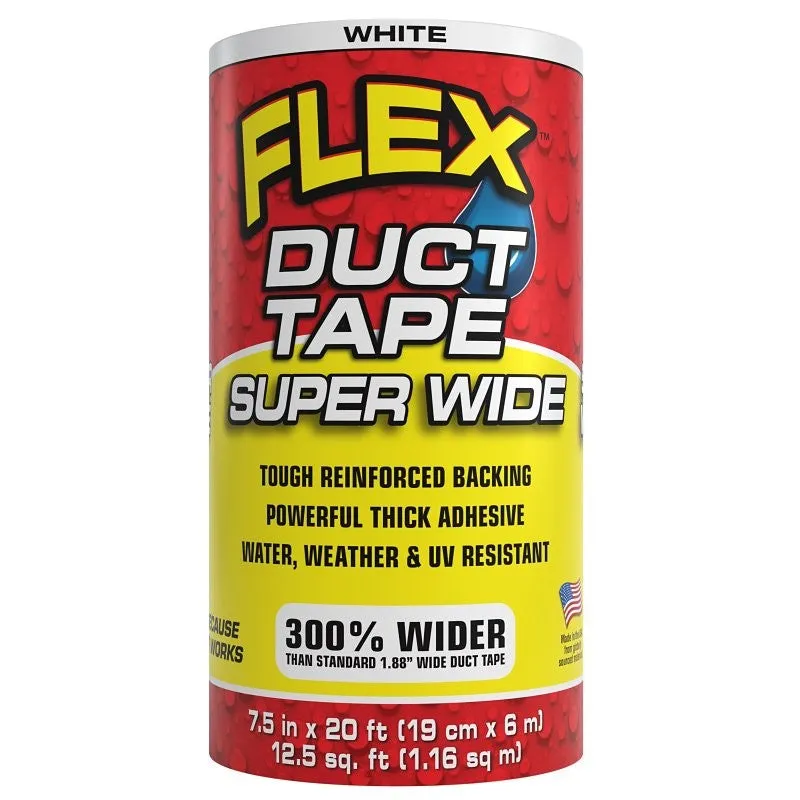 Flex Seal Super Wide DTWHTR7520 Duct Tape, 20 ft L, 7-1/2 in W, White