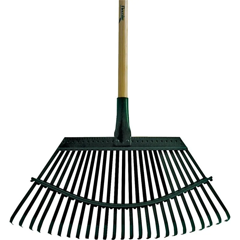 Flexrake 1W Lawn Rake, Steel Tine, 25-Tine, Wood Handle, 48 in L Handle