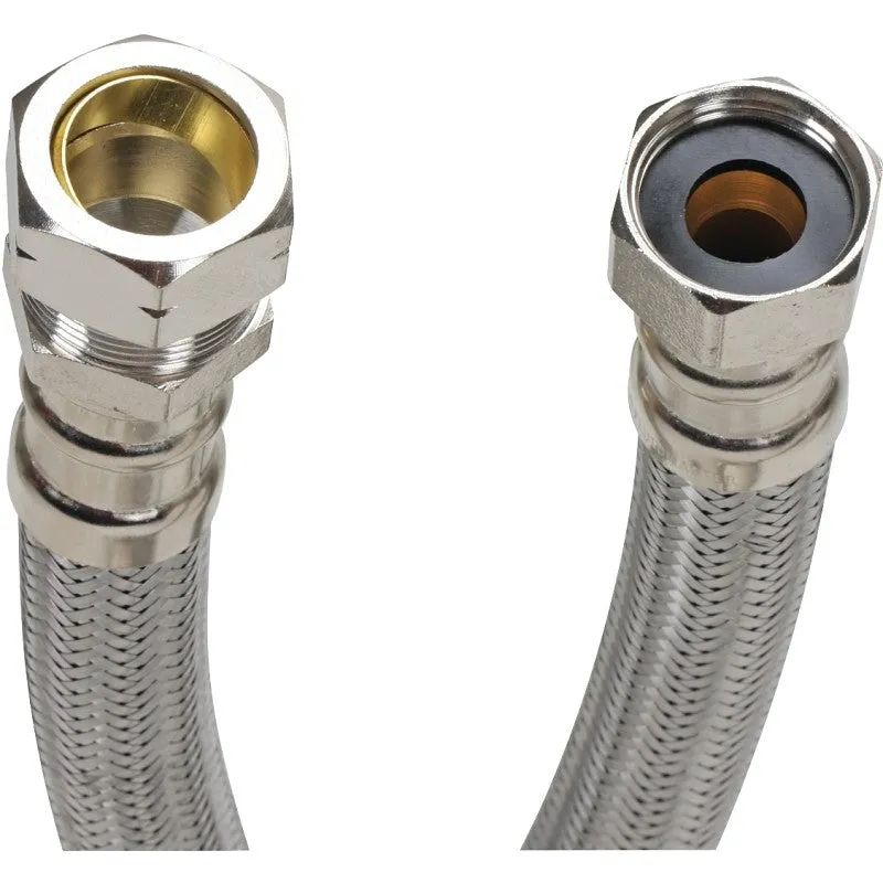 Fluidmaster B4H18 High-Flexible Water Heater Connector, 3/4 in, FIP x Compression, Stainless Steel, Nickel, 18 in L