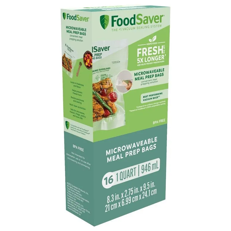FoodSaver 2171101 Microwavable Meal Prep Bags, 1 qt, Multi-Color