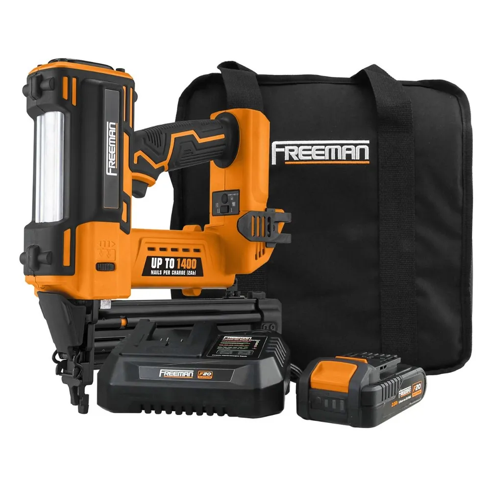 Freeman PE20VBR50 20V Cordless 18-Gauge Brad Nailer Kit w/ Battery and Charger, 3/8″ – 2″