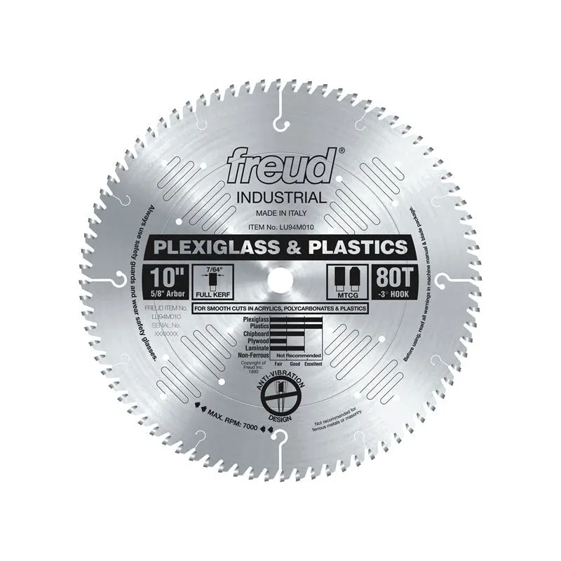 Freud | LU94M010 10″ 80 Tooth MTCG Plexiglas and Plastic Cutting Saw Blade