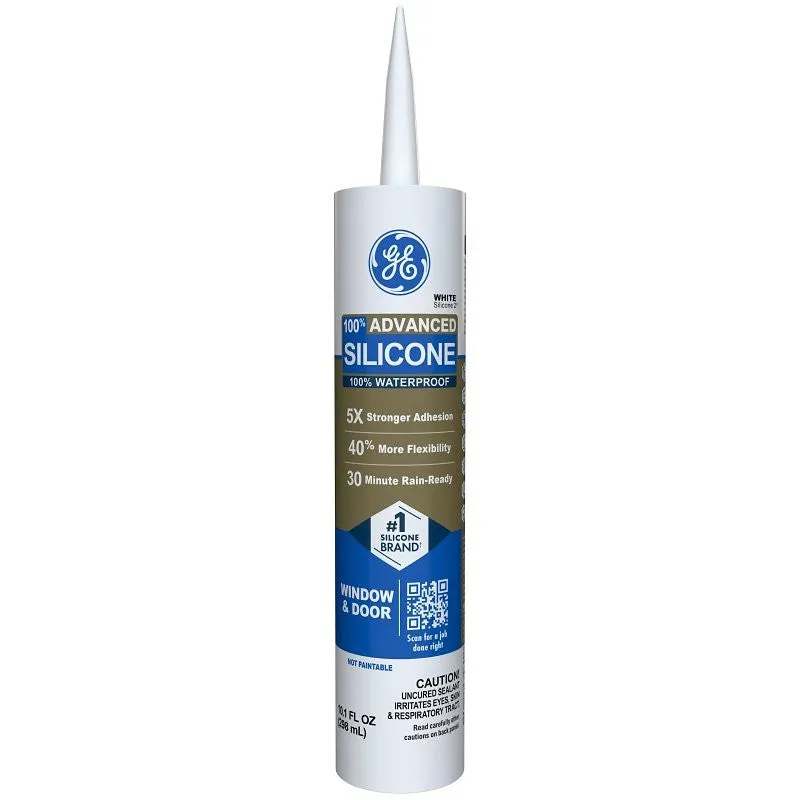 GE Advanced Silicone 2 2811093 Window & Door Sealant, White, 24 hr Curing, 10.1 fl-oz Cartridge (Pack of 12)