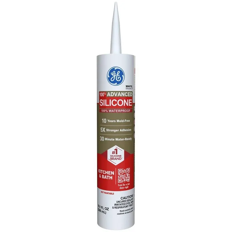 GE Advanced Silicone 2 2812565 Kitchen & Bath Sealant, White, 24 hr Curing, 10.1 fl-oz Cartridge (Pack of 12)