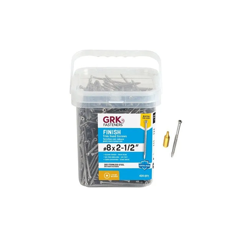 GRK Fasteners 61730 Finishing Screw, #8 Thread, 2-1/2 in L, W-Cut Thread, Trim Head, Star Drive, 305 Stainless Steel
