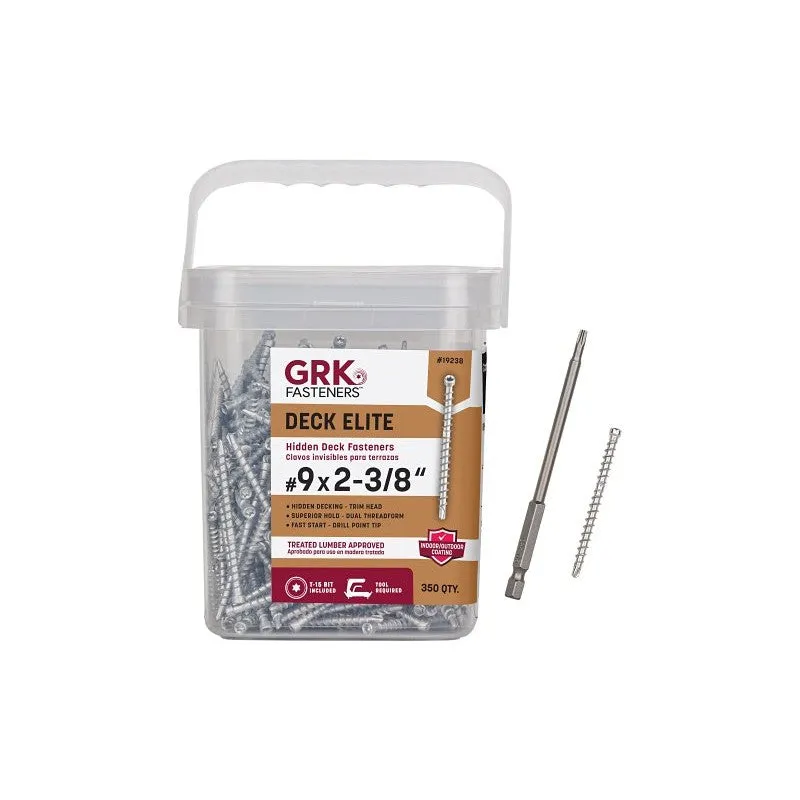 GRK Fasteners Deck Elite Series 19238 Hidden Deck Screw, 2-3/8 in L, Coarse Thread, Trim Head, Star Drive, Steel, Chrome