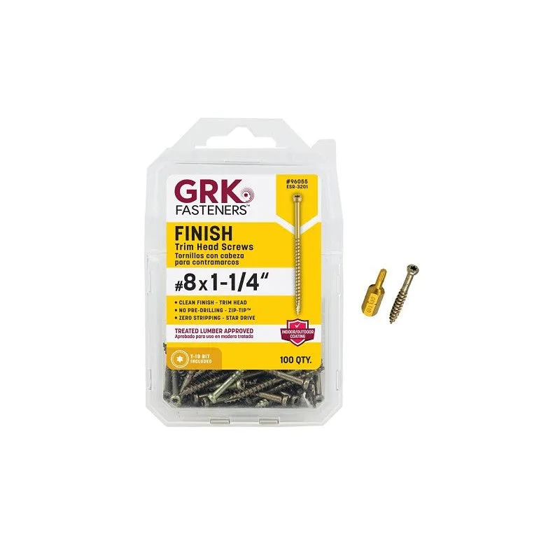 GRK Fasteners FIN/Trim 17720 Screw, #8 Thread, 1-1/4 in L, Trim Head, Star Drive, Steel, 100 PK
