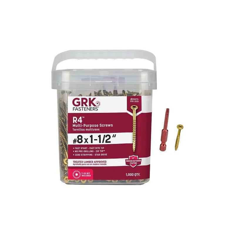 GRK Fasteners R4 01073 Framing and Decking Screw, #8 Thread, 1-1/2 in L, Star Drive, Steel, 1000 PAIL