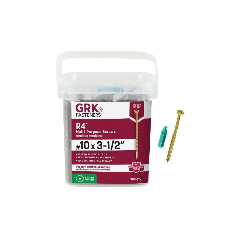 GRK Fasteners R4 01139 Screw, #10 Thread, 3.54 in L, CEE Thread, Round Head, Star Drive, Zip-Tip Point, Steel, 300 PAIL