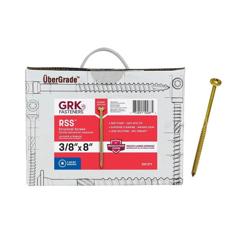 GRK Fasteners RSS 10287 Structural Screw, 3/8 in Thread, 8 in L, Washer Head, Star Drive, Steel, 300 BX
