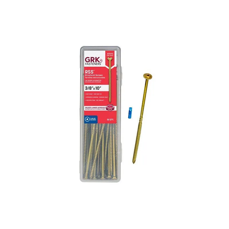 GRK Fasteners RSS 12293 Structural Screw, 3/8 in Thread, 10 in L, Washer Head, Star Drive, Steel, 50 PK