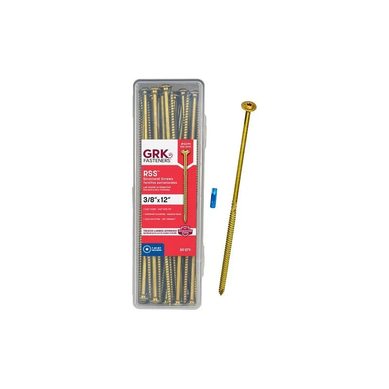 GRK Fasteners RSS 12299 Structural Screw, 3/8 in Thread, 12 in L, Washer Head, Star Drive, Steel, 50 PK