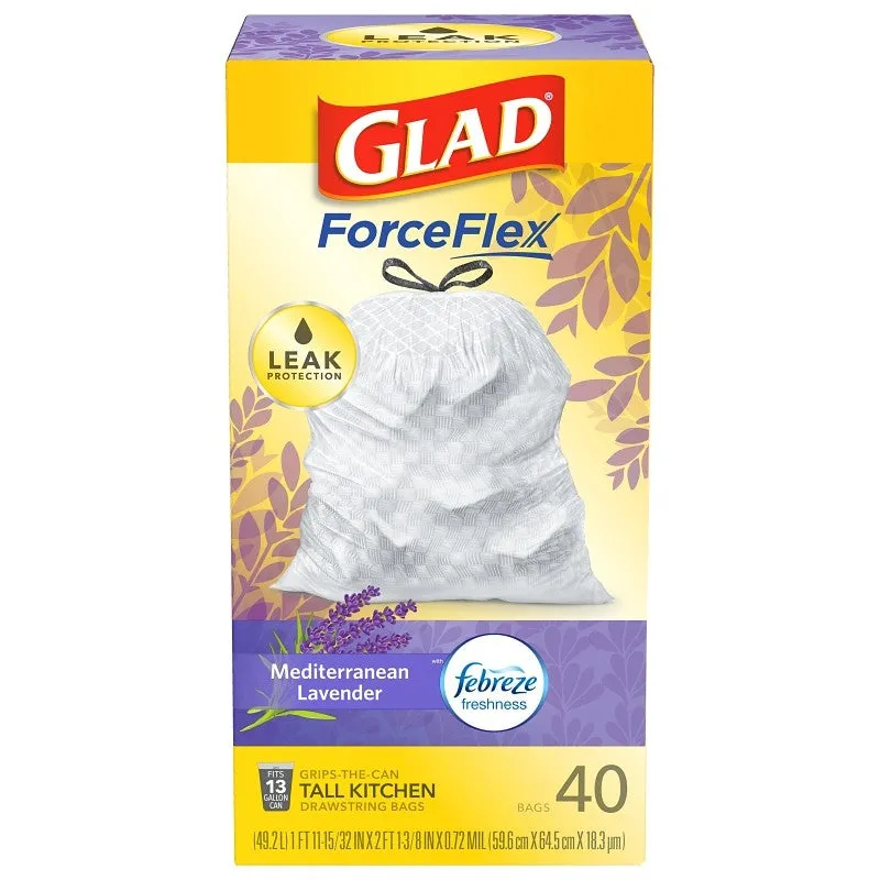 Glad 78459 Trash Bag, 13 gal, Plastic, White