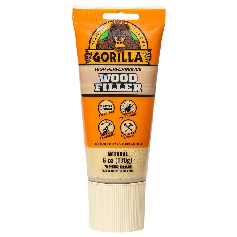 Gorilla 107072 Wood Filler, Liquid Paste, Odorless to Mild, Tan, 6 oz Tube (Pack of 6)