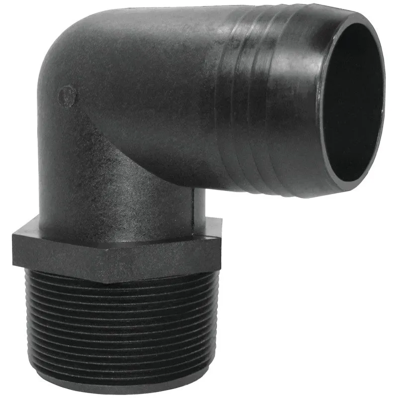 Green Leaf EL114P Hose to Pipe Elbow, 1-1/4 x 1-1/4 in, Hose Barb x Male NPT, Polypropylene, Black (Pack of 5)