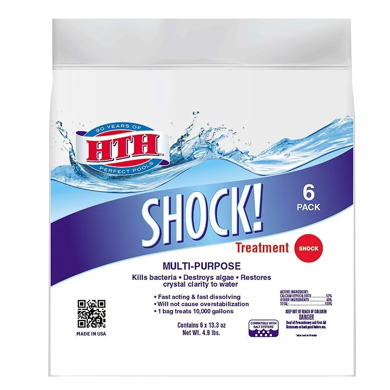 HTH 52015 Pool Shock, 13.3 oz Bag, Granular, Chlorine, White (Pack of 6)