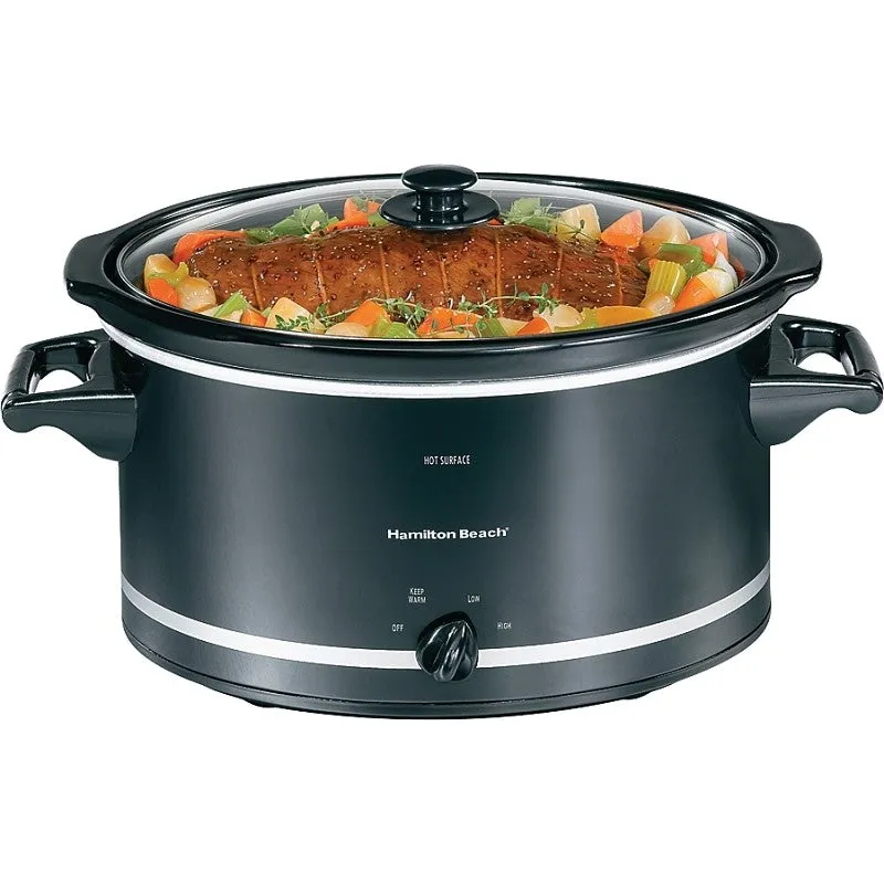 Hamilton Beach 33182 Slow Cooker, 8 qt Capacity, 120 V, 375 W, Manual Control, Black/Silver