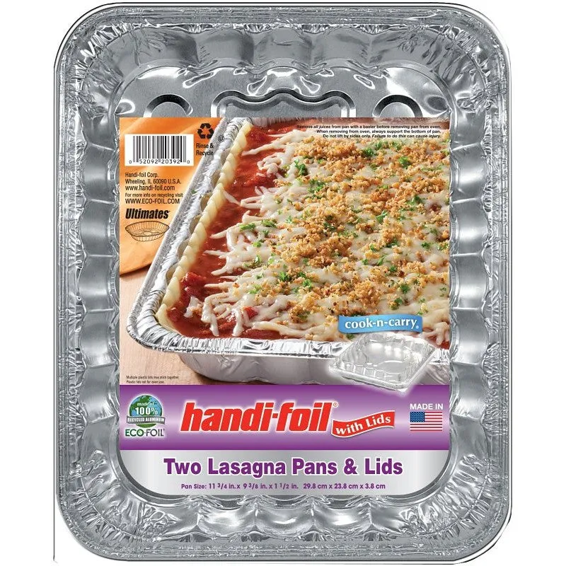 Handi-Foil Cook-n-Carry 20392-10 Lasagna Pan with Plastic Lid, 11-3/4 in OAL, Aluminum (Pack of 10)
