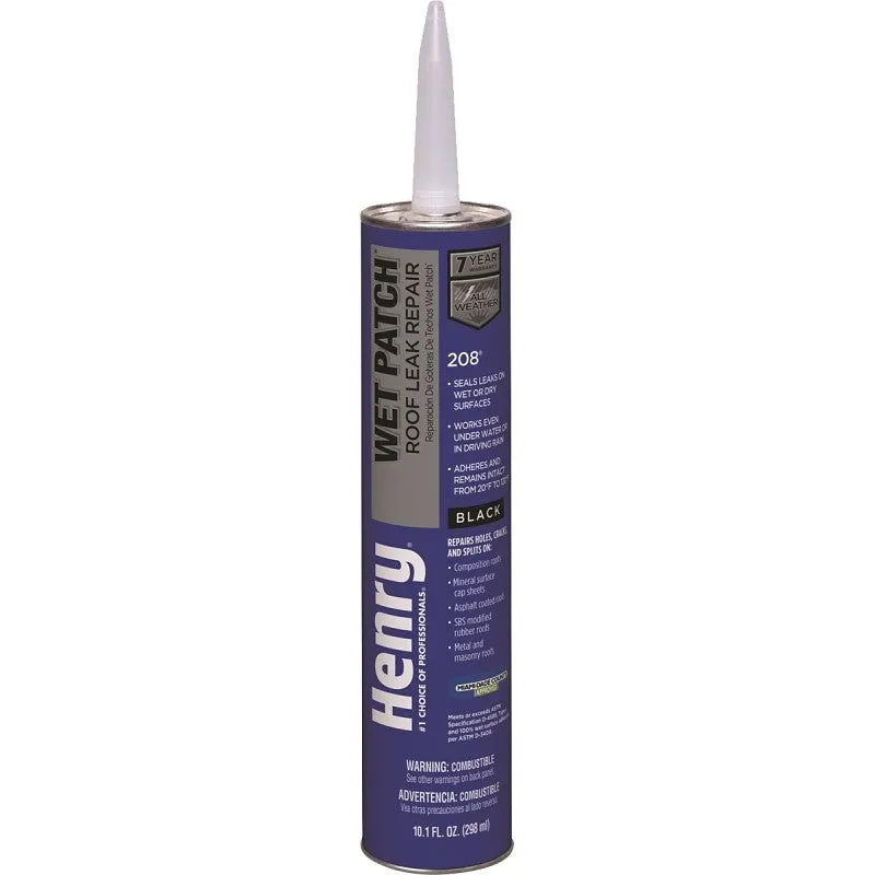 Henry Wet Patch 208 HE208004 Roof Cement, Black, Liquid, 11 fl-oz Cartridge (Pack of 24)