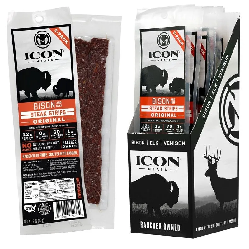 Icon Meats 8-10033-74037-4 Bison Jerky Steak, Strip, Original, 2 oz (Pack of 8)