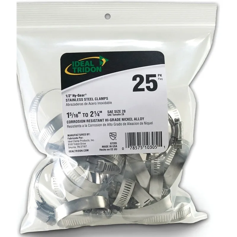 Ideal-Tridon Hy-Gear 67-6 Series 6728550 Worm Gear Hose Clamp, #28, 1-1/4 to 2-1/4 in, Stainless Steel