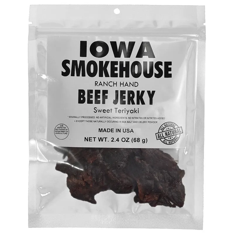 Iowa Smokehouse is-rh2jt-m Snacks, Beef Jerky Sweet Teriyaki, 2.4 oz, Bag (Pack of 8)