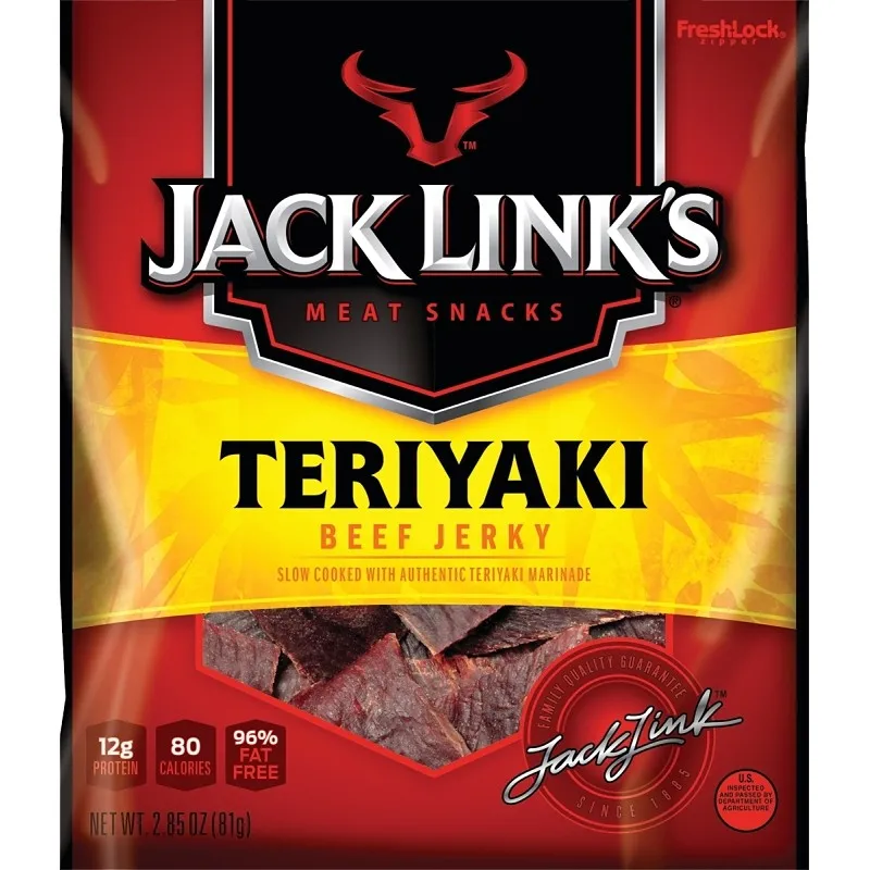 Jack Link’s 10000008447 Snack, Jerky, Teriyaki, 2.85 oz, Beef, Citric Acid, Flavorings (Pack of 8)
