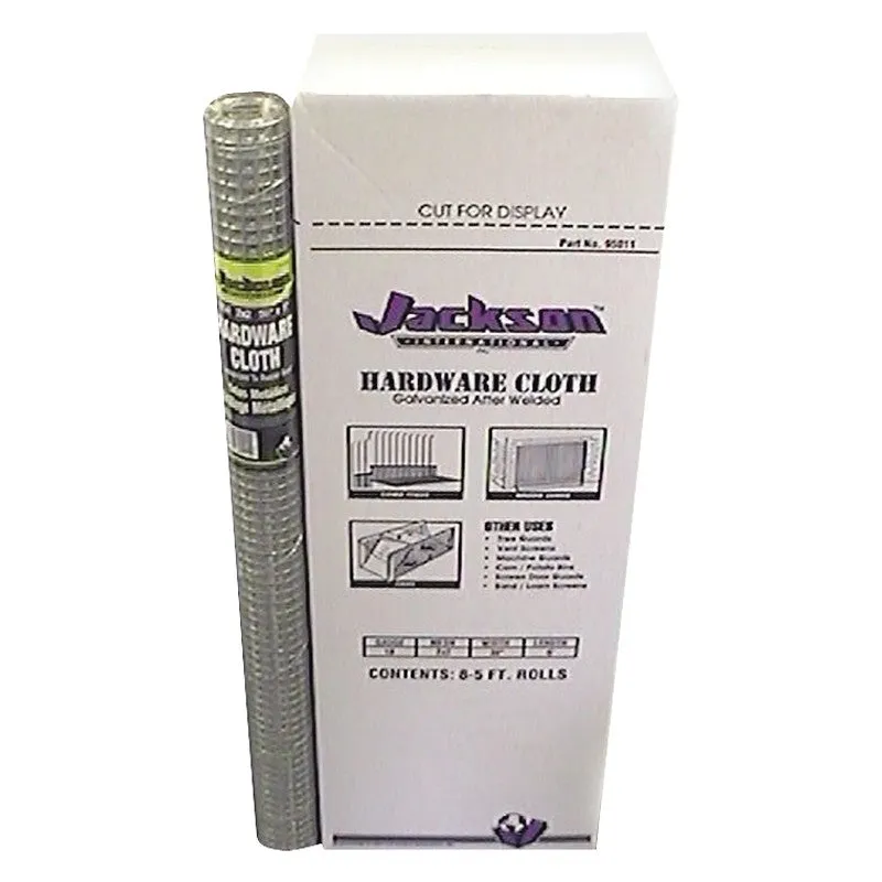 Jackson Wire 11 03 13 13 Hardware Cloth, 5 ft L, 36 in W, 19 Gauge, 1/2 x 1/2 in Mesh, Galvanized
