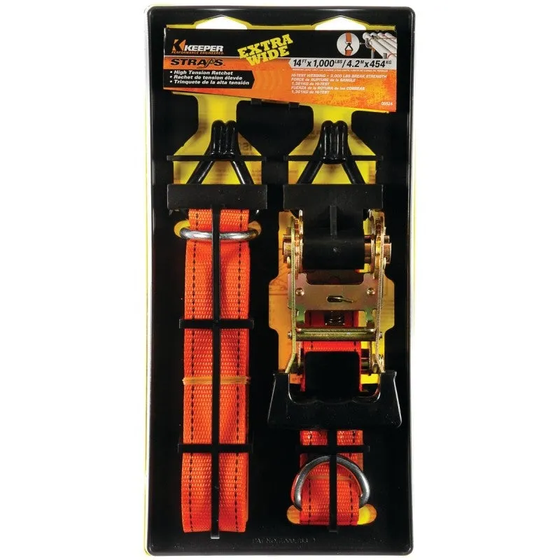 Keeper 05524 Tie-Down, 1-1/2 in W, 14 ft L, Polyester, Gray, 1000 lb, J-Hook End Fitting, Steel End Fitting