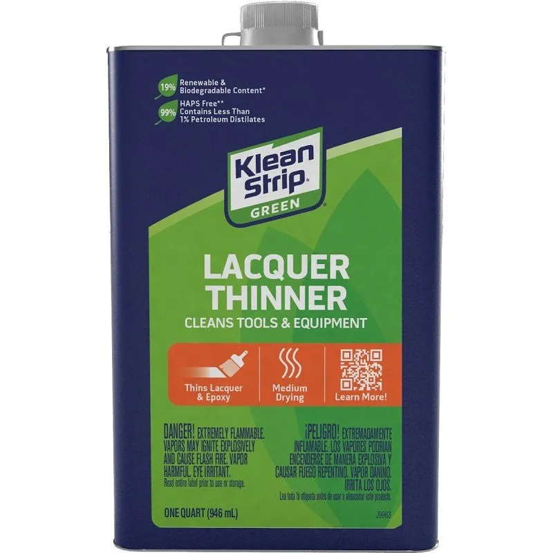 Klean Strip QKGL75009 Lacquer Thinner, Liquid, Water White, 1 qt, Can (Pack of 6)