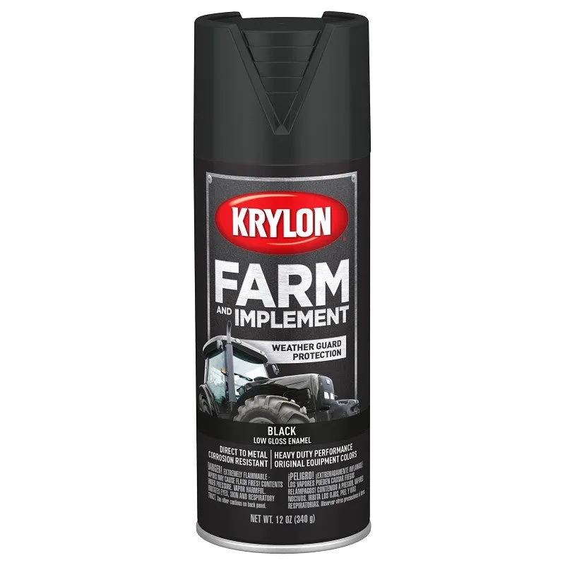 Krylon K01935007 Farm Equipment Spray, Low Gloss, Black, 12 oz (Pack of 6)