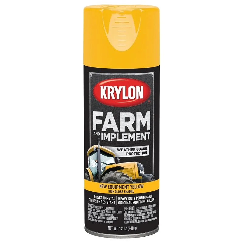 Krylon K01944000 Farm Equipment Spray, 12 oz, 20 sq-ft Coverage Area, Oil Base, High-Gloss, Old Equipment CAT Yellow (Pack of 6)