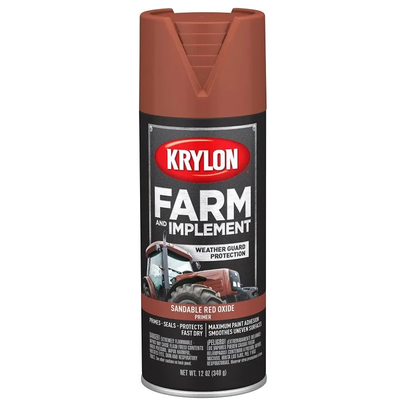 Krylon K01951007 Farm and Implement Primer, Sandable Red Oxide Primer, 12 oz (Pack of 6)