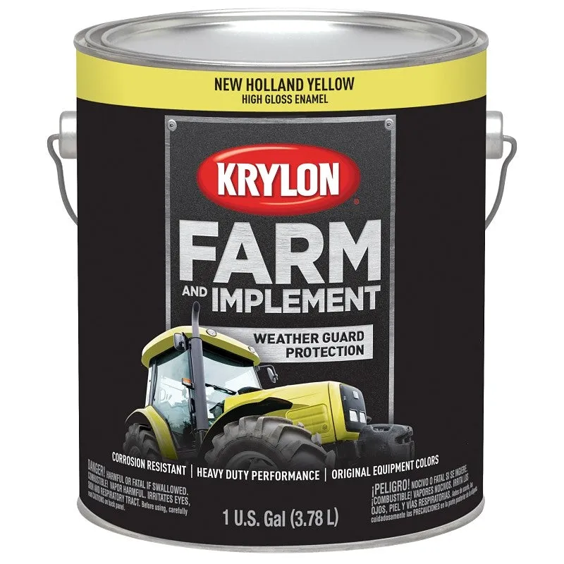 Krylon K01975000 Farm Equipment Paint, High-Gloss Sheen, New Holland Yellow, 1 gal, 50 to 200 sq-ft/gal Coverage Area (Pack of 4)