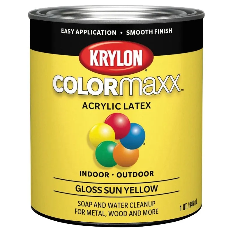 Krylon K05645007 Paint, Gloss, Sun Yellow, 32 oz, 100 sq-ft Coverage Area