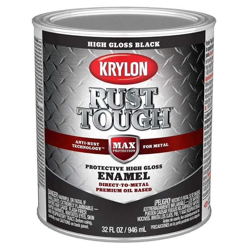 Krylon Rust Tough K09705008 Rust Preventative Paint, Gloss, Black, 1 qt, 400 sq-ft/gal Coverage Area (Pack of 2)