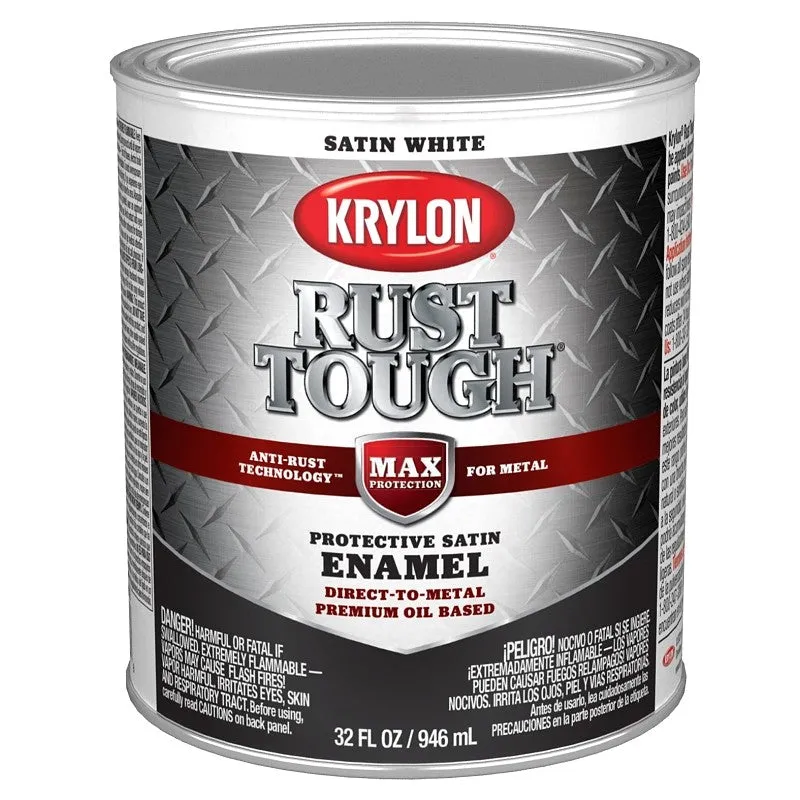 Krylon Rust Tough K09706008 Rust Preventative Paint, Satin, White, 1 qt, 400 sq-ft/gal Coverage Area (Pack of 2)