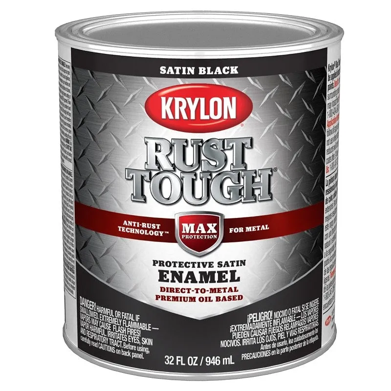 Krylon Rust Tough K09707008 Rust Preventative Paint, Satin, Black, 1 qt, 400 sq-ft/gal Coverage Area (Pack of 2)