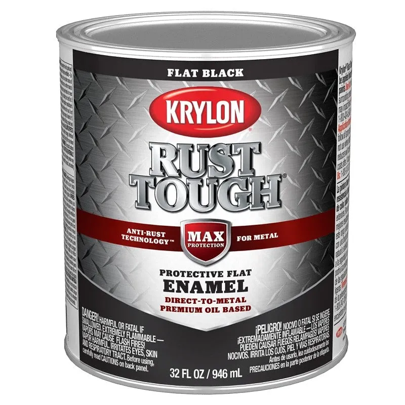 Krylon Rust Tough K09711008 Rust Preventative Paint, Flat, Black, 1 qt, 400 sq-ft/gal Coverage Area (Pack of 2)