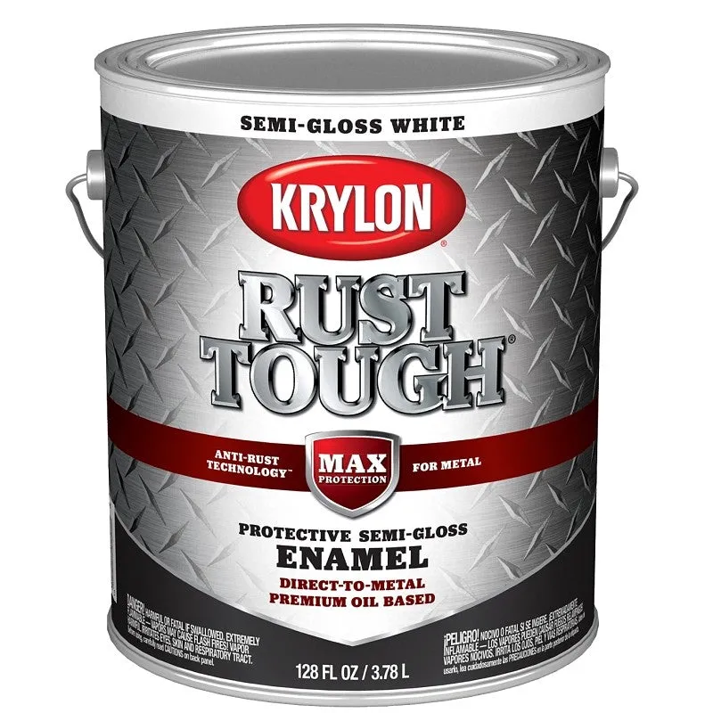Krylon Rust Tough K09734008 Rust Preventative Paint, Semi-Gloss, White, 1 gal, 400 sq-ft/gal Coverage Area (Pack of 4)