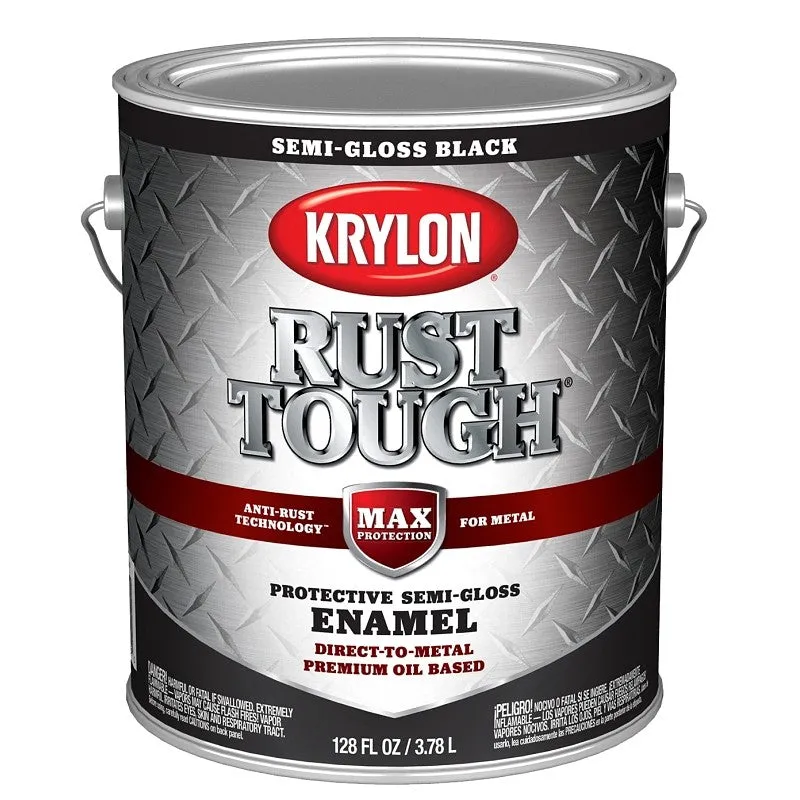 Krylon Rust Tough K09735008 Rust Preventative Paint, Semi-Gloss, Black, 1 gal, 400 sq-ft/gal Coverage Area (Pack of 4)