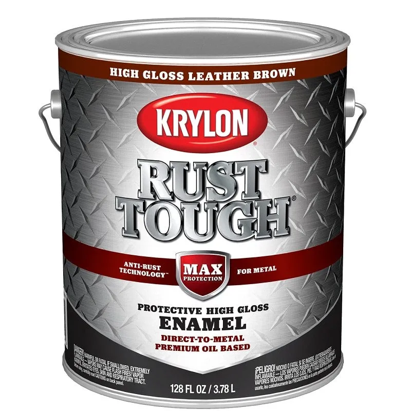 Krylon Rust Tough K09740008 Enamel Paint, Gloss Sheen, Leather Brown, 1 gal, 400 sq-ft/gal Coverage Area (Pack of 4)