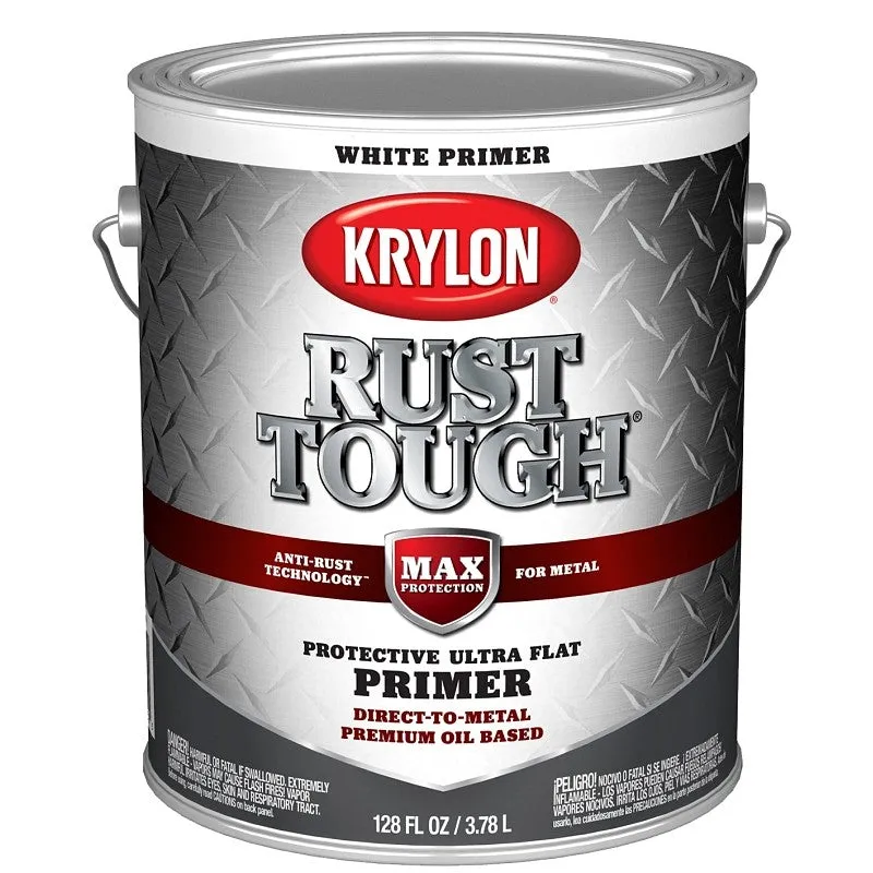 Krylon Rust Tough K09744008 Primer, Ultra Flat, White, 1 gal (Pack of 4)