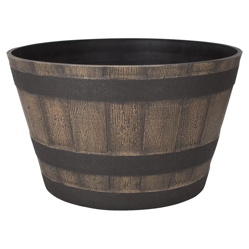 Landscapers Select PT-S022 Planter Barrel, 21 in Dia, 12 in H, Round, Whiskey Barrel Design, High-Density Resin, Satin