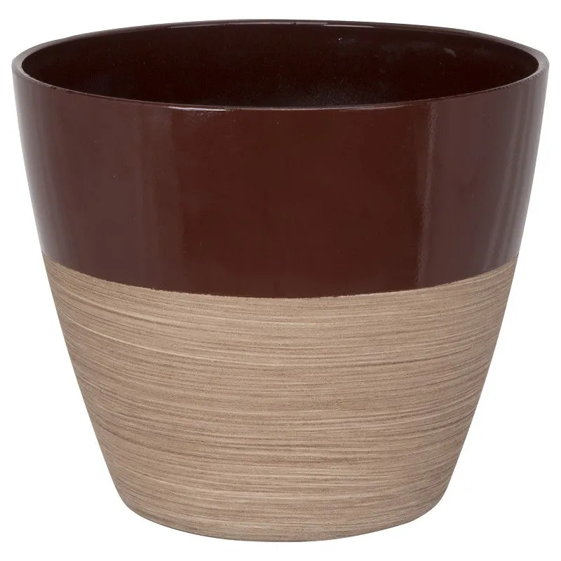 Landscapers Select PT-S068 Planter, 8 in Dia, 7 in H, Round, Resin, Red/Wood, Red/Wood (Pack of 6)