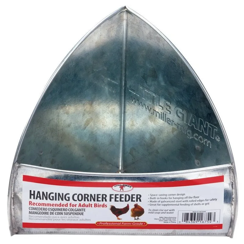Little Giant 167543 Hanging Corner Poultry Feeder, Rolled Edge, Steel, Galvanized